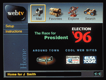 A screenshot of the WebTV homepage in its first year